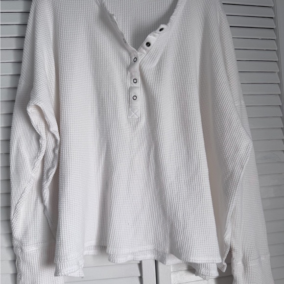 aerie Tops - aerie White Waffle Knit Henley Top